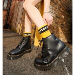 NEW Dr Marten 101 Bex Smooth Leather Black Platform Ankle Boots, Women’s 7